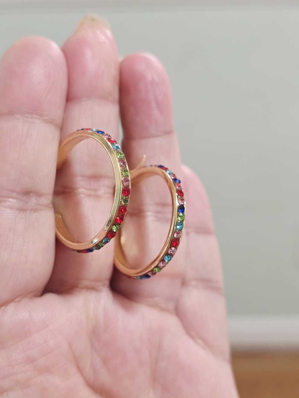 Gold Multicolor Crystal Hoop Earrings 18k Gold Plated - Women Jewelry